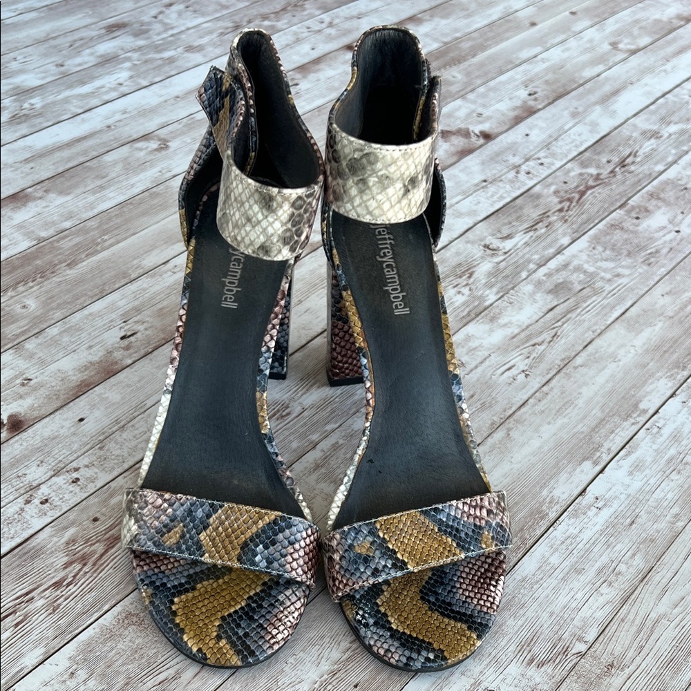 Jeffrey Campbell Lindsay Snakeskin Ankle Strap Block Heels - Picture 2 of 7